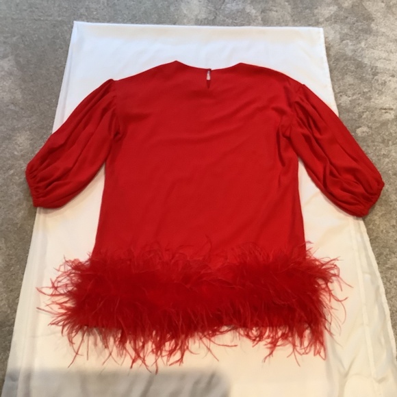 Marielle Stokkelaar Unique Red Holiday Party Dress, Feather Bottom Hem NWT OSFM - Picture 8 of 16